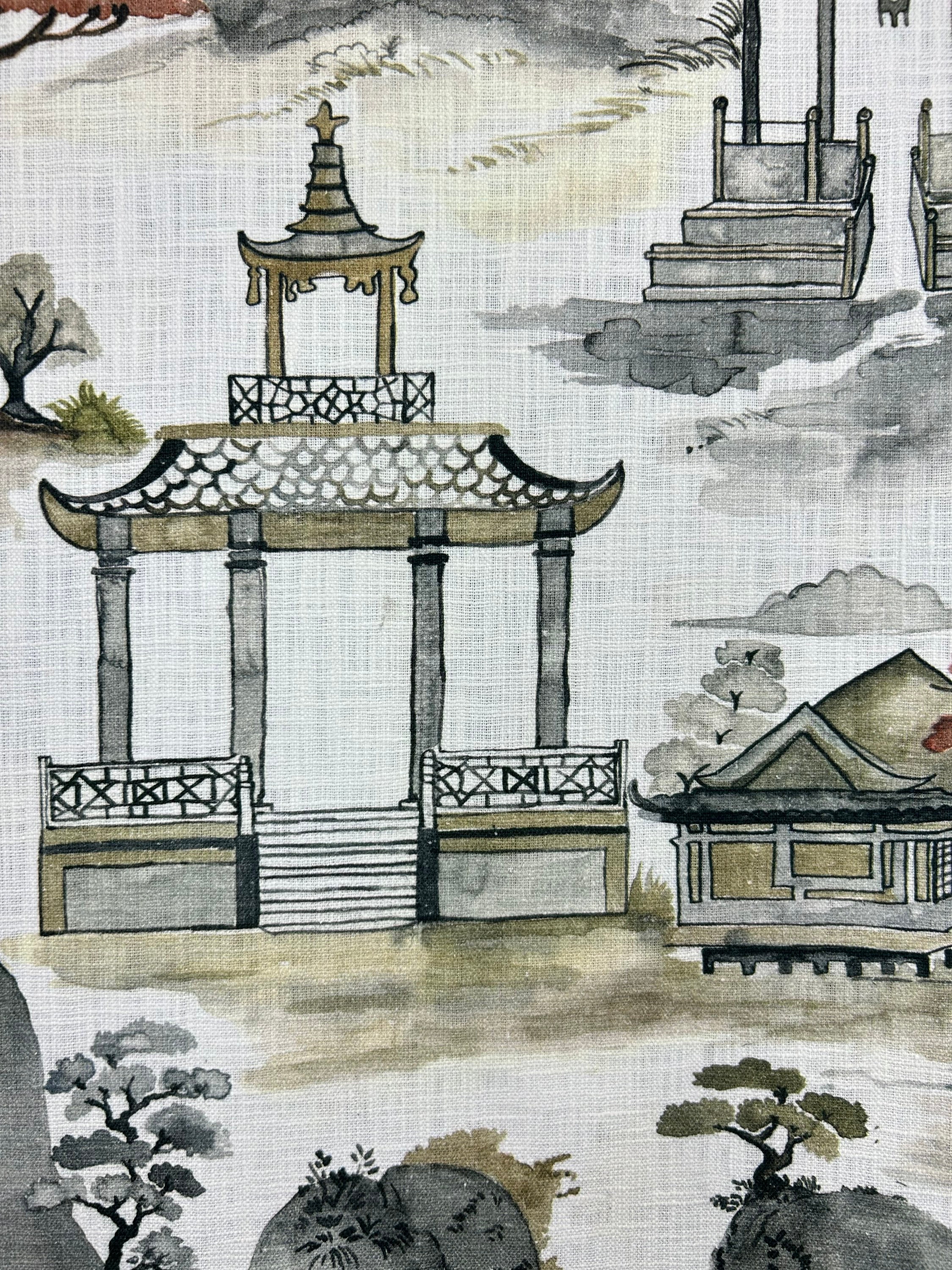 Nikko Antique Chinoiserie Fabric - Upholstery Fabric - Asian