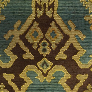 Tribal Ikat Fabric - SALE - Blue, Green, and Brown - Upholstery Fabric By The Yard