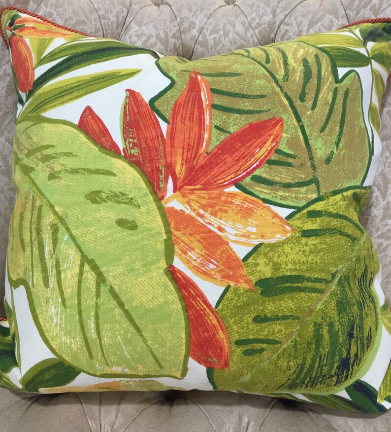 Tropical Leaf Pillow Cover Orange and Green Throw Pillow Etsy
