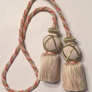Cream, Green, and Pink Chair Ties - Home Decor Trim - Trim by the Yard
