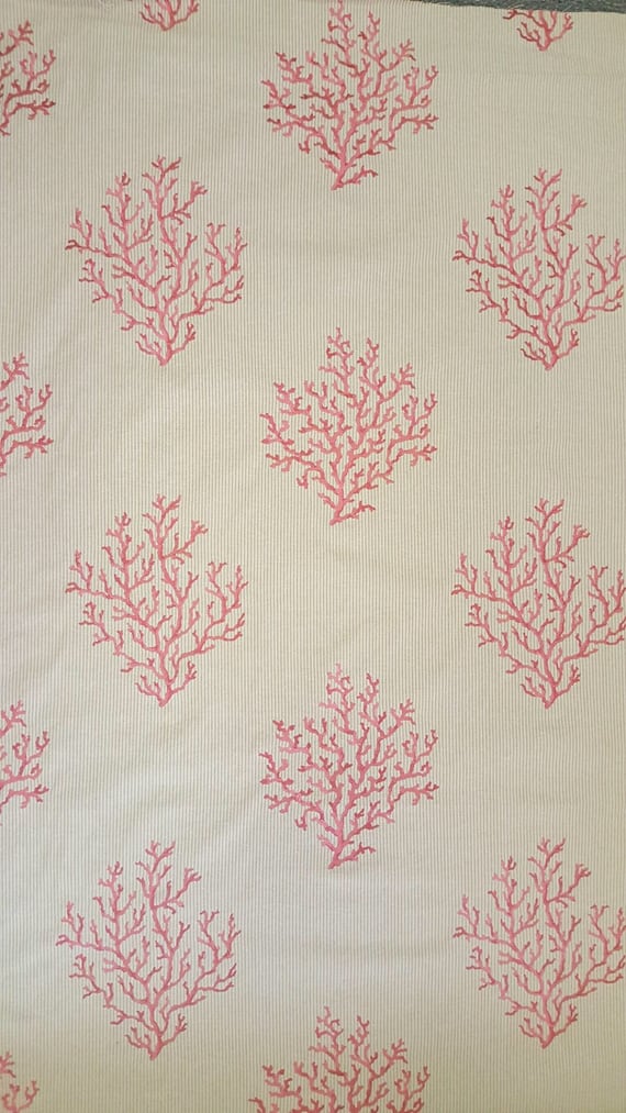 Regal Upholstery Fabric by The Yard Pink Of Beige Ticking Stripe Embroidered Coral