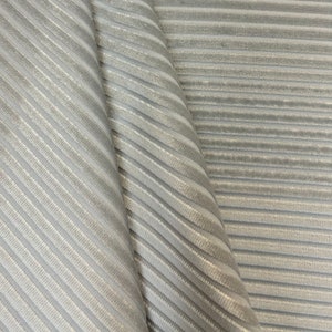 Light Silver Cut Velvet Railroaded Stripe Upholstery Fabric