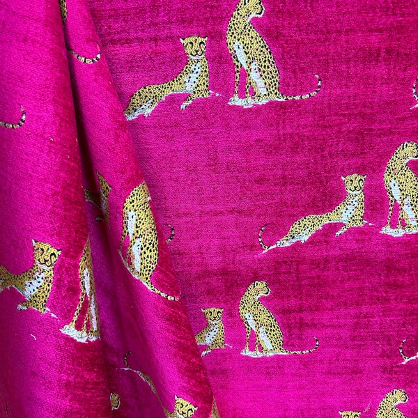 Jabari Hot Pink Velvet leopard  - Tabbytha - animal print - leopard - hot pink - upholstery fabric - pillow fabric - fabric by the yard