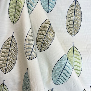 Bryn Spring - blue - green - floral - leaf - embroidery - elegant - drapery fabric - fabric by the yard