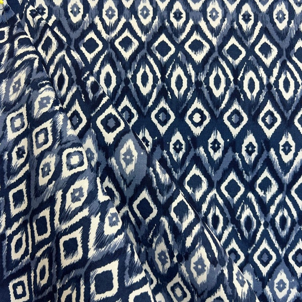 Sakari Indigo - Outdoor Fabric - Navy - White - Fabric by the yard