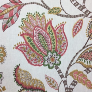Floral Jacobean Crush - Pink - Green - Global Style - Drapery Fabric - Custom Bedding - Custom Pillows - Linen - Custom Cut Yardage - Pillow