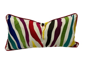 Rainbow zebra pillow cover - lumbar pillow - colorful - animal print - fun - custom cut - pillow cover