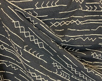 Portugal Licorice - Black Woven Fabric - Cream Accent Details - Fabric by the Yard