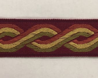 Burgundy - Yellow - Green Flatbraid - Trim by The Yard - Custom Cut Yardage - Embellishment - Pillows - Sofas - Cushions - Custom Trims
