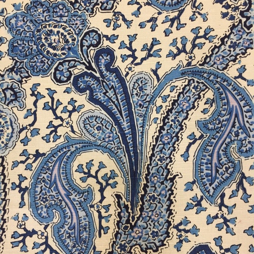 Blue and off White Paisley Heirloom Decorative Fabric - Etsy
