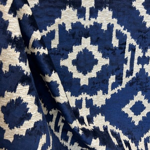 Navy, Ikat cut velvet - upholstery fabric - fabric by the yard