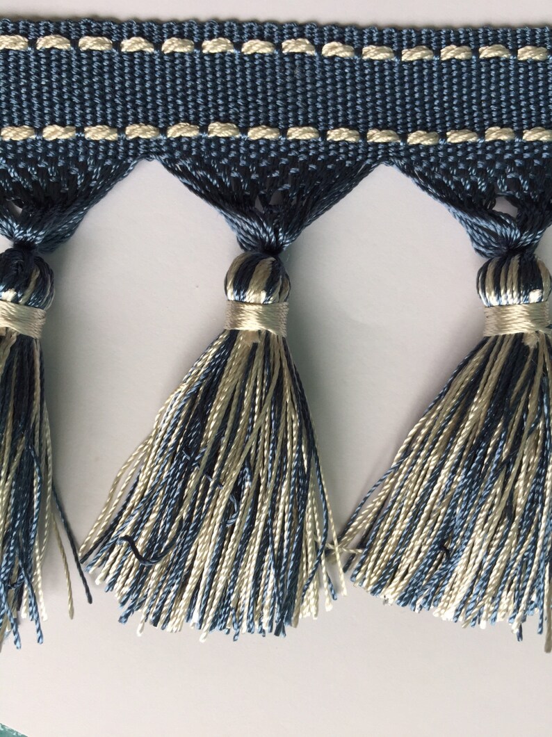 Blue and White Tassel Fringe  Home Decor Accents  Drapery image 2