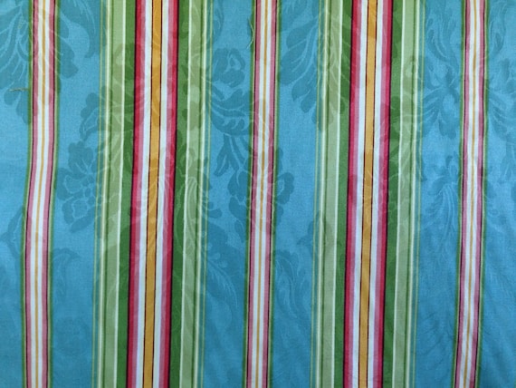 Multicolored Striped Damask Fabric - Aqua Red and Green Stripe - Upholstery Fabric By The Yard