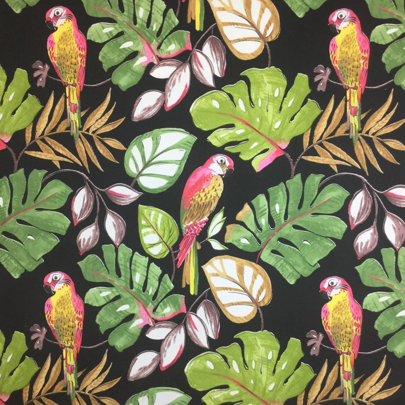 Fabric by the Yard Palm Tropical Pink Parrot Upholstery