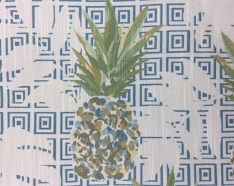 Bleu sarcelle - or jaune - vert - tissu ananas - tissu d'ameublement par mètre - pouf ananas - coussins ananas - métrage personnalisé