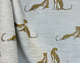 Jabari Cheetah Velvet Fabric Cream and Gold Tabbytha Animal