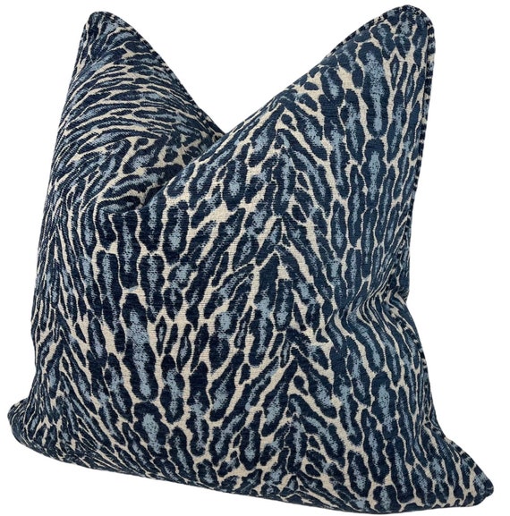 Saber Indigo Pillow Cover - Navy - Indigo - Handmade - Workroom Services - Animal Pattern - Popular Fabric  - Designers 1st Choice