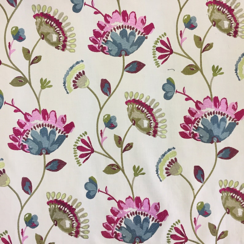 Embroidered Floral Fabric Bold Embroidery Floral Berry Etsy