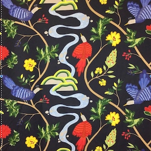 Bird Land - Navy - Jungle River - Fabric by the yard - Unique fabric - Pillow Cover - Drapery Panels - Shower Curtain - Duvet Cover