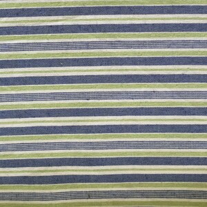 May include: A striped fabric with alternating blue and green stripes on a white background.
