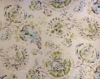 Green and Blue Floral Linen - Upholstery Fabric by The Yard - Custom Cut Yardage - Decorative Fabric - Custom Pillow Covers - Custom Cushion