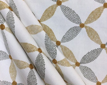 Biscay Gold - Pinwheels - Gold and Gray - Embroidered Dots - Drapery Fabric - Fabric by the Yard