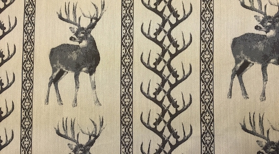 Brown and Taupe Deer Fabric - R/R - Upholstery Fabric by The Yard - Custom Cut Yardage - Custom Cut Fabric - Fabric by the Yard - Pillows