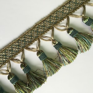 Teal and Green Tassel Fringe - Upholstery Trim by the Yard - Custom Cut Yardage - Embellishment - Pillows - Furniture Embellishment - Sofas
