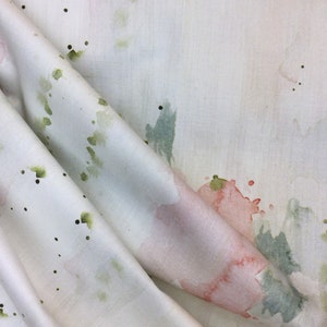 Jenkins Tearose - Watercolor - Pastel Pink - Varying Green - Splashes of Color - Fabric by the Yard