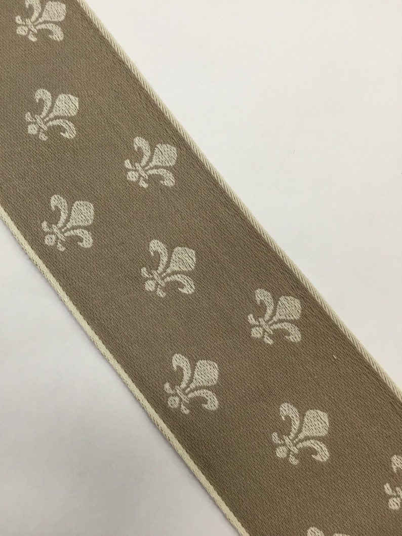 Fleur de lis Flat Braid/Trim Ruban Tresse 3 1/4 Taupe and Cream Trim per yard Custom Cut Yardage Pillow Accents Drapery image 1