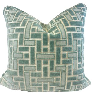 Magnolia Fabrics Spiegel Mineral - Spa Velvet Geometric Pillow Cover - Decorate Your Home With Pillows - Accent Pillows -  Pi