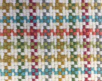 Aqua, Coral ,Green Woven Upholstery Fabric - Multicolored Houndstooth Upholstery Fabric By The Yard