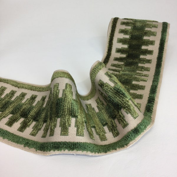 Green Linear Tape Trim - Geometric - Trim by the Yard - Custom Cut Trim - Pillow Trim - Drapery Trim - Green and Cream - Geometric Trims