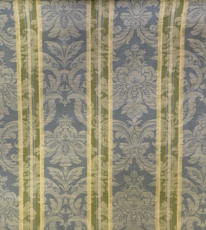 Aqua Blue Striped Damask Drapery Fabric Upholstery Fabric Etsy