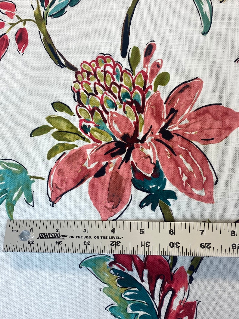 Liza Coral Bold Floral Drapery Fabric Coral Teal Green - Etsy