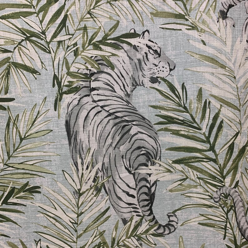 Snow Tiger Tiger Fabric Palm Animal Print Tiger Drapery Etsy