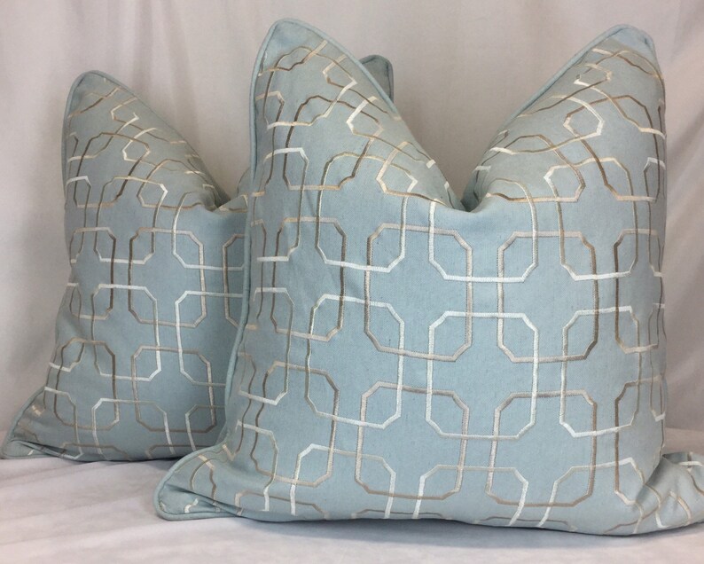 Geometric Upholstery Fabric By The Yard Custom Drapery Panels Cream Gold Custom Throw Pillows Window Treatments Mingle Spa