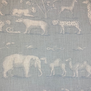 Andrew Martin - Kingdom Powder - Linen - Fabric By The Yard - Soft Blue Animal Pattern Pillow Covers - Unique Animal Fabric - Pillows  - Bed