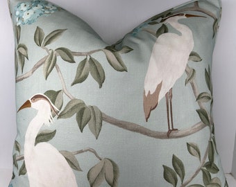Covington Heron Mineral - Pillow Cover - 22x22 - Self Welt - Coastal Pillow Cover - Heron Pillow Cover - Decorative Pillow