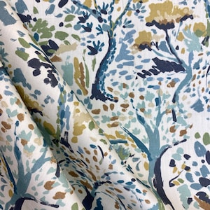 Marguerite Atlantic - Upholstery Fabric - Tree Fabric - Trees and Leaves - Blue Trees - Fabric by the Yard