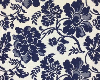 Elegant Navy Floral - Fabric by the Yard - Custom Cut Yardage - Floral Fabric - Floral Pillows - Pillow Covers - Cushion Covers - Damask