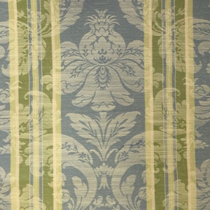 Aqua Blue Striped Damask - Drapery Fabric - Upholstery Fabric By The Yard - Custom Cut Yardage - Pillow Covers - Cushion Covers - Damask