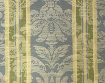Aqua Blue Striped Damask - Drapery Fabric - Upholstery Fabric By The Yard - Custom Cut Yardage - Pillow Covers - Cushion Covers - Damask