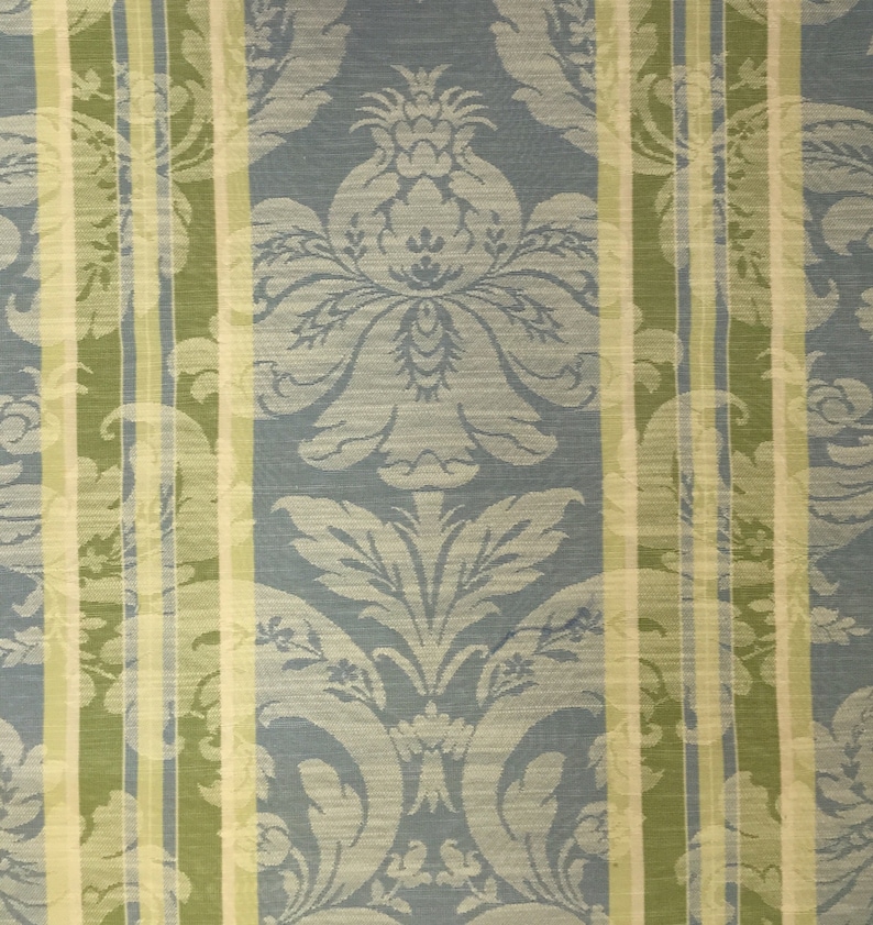 Aqua Blue Striped Damask Drapery Fabric Upholstery Fabric Etsy