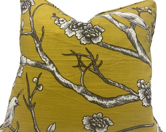 Yellow Bird Floral Pillow Cover
