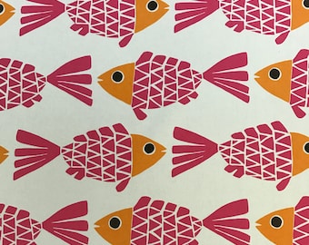 Go Fish - Pink and Orange - Melon - Outdoor Fabric By The Yard