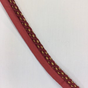 Deep Red and Rich Gold Braided Lip Cord - Pillow edging - Trim Cord By The Yard - Custom Cut Yardage - Pillow Accents - Drapery Trim