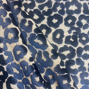 Cut Velvet Navy Leopard - Fat Cat - Velvet Animal print - Navy Leopard Upholstery Fabric - Fabric by the Yard