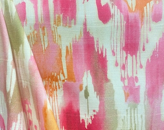 Lagrange Pink Blush - Bekledingsstof - Roze en oranje Ikat-stof - Aquarel - Stof op maat gesneden