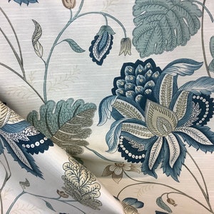 Samarita - Floral - Navy Blue - Light Blue - Sandy Accents - Fabric by the Yard